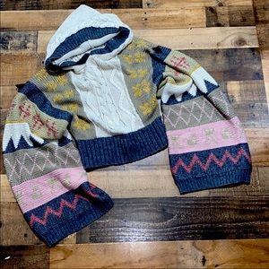 Cue & Emm sweater chunky hoodie knit crop large boho northwoods cabin lodge